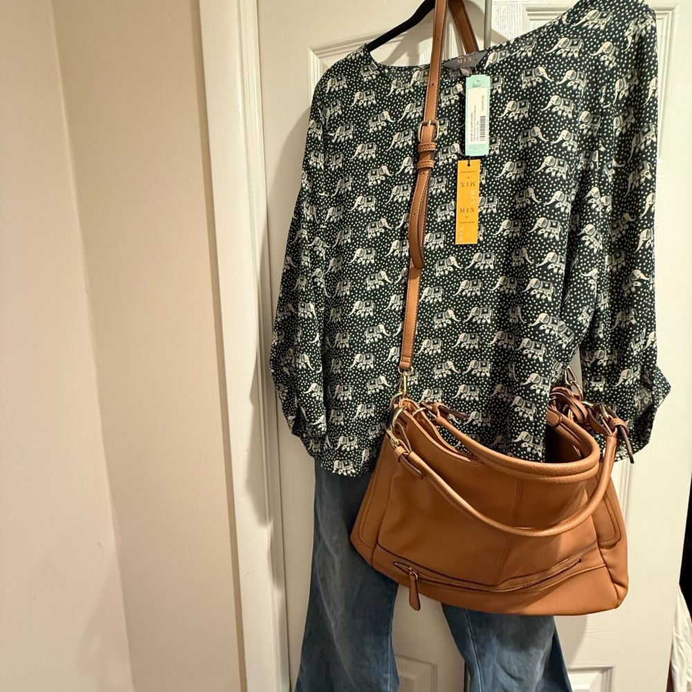 MIX Stitch Fix Elephant Print Blouse NWT Size [X] Long Sleeve Boho